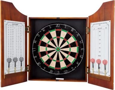 Racks Futons Beveled Wood Dart Cabinet Pro Style Board and Darts