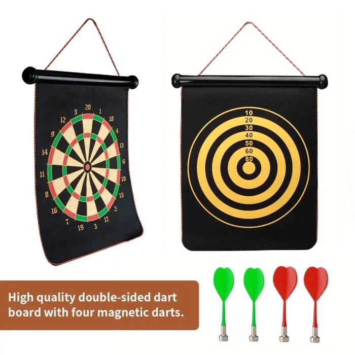 Magnetic Dart Board, Indoor Outdoor Dart Games for Kids with 4pcs Magnetic Darts, Safety Games, Rollup Double Sided Board Game