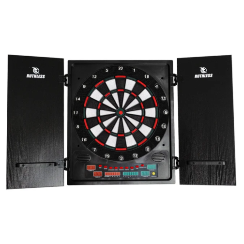 Ruthless R500 Electonic Dartboard in Cabinet - Soft Tip - inc 4 sets of Darts - 8 players