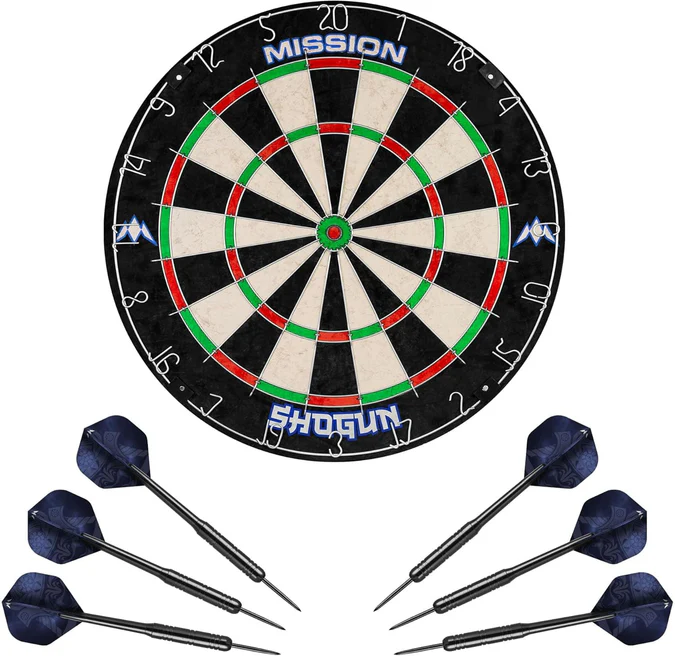 Mission Shogun Dartboard Set - Round Wire Dartboard with 2 sets darts