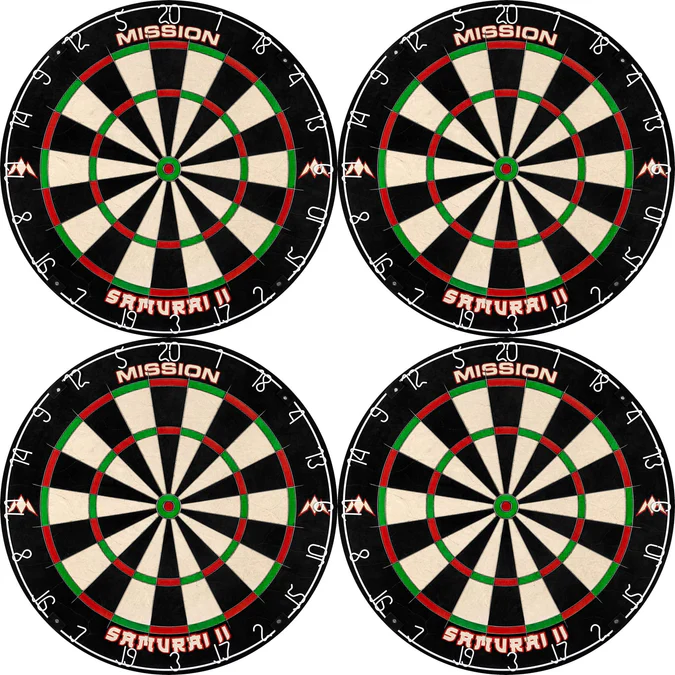 Mission Samurai II Dartboard - Ultra Thin Wire - Professional Board - Pack of 4