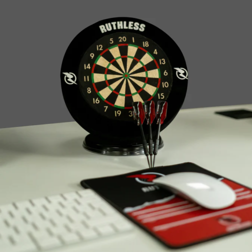 Ruthless Mini Dartboard - 6 Inch - Desk Version or Wall Mountable - Complete with Darts