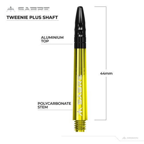 Mission Sabre Shafts - Polycarbonate Dart Stems - Yellow - Black